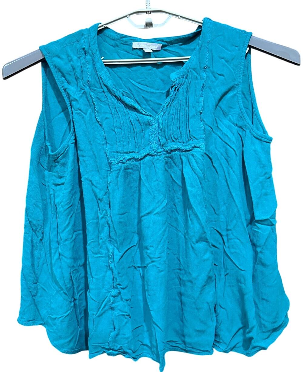 Woman Within Blouse Plus 1X Green Sleeveless Bohemian Hippie Prarie Casual SNAGS
